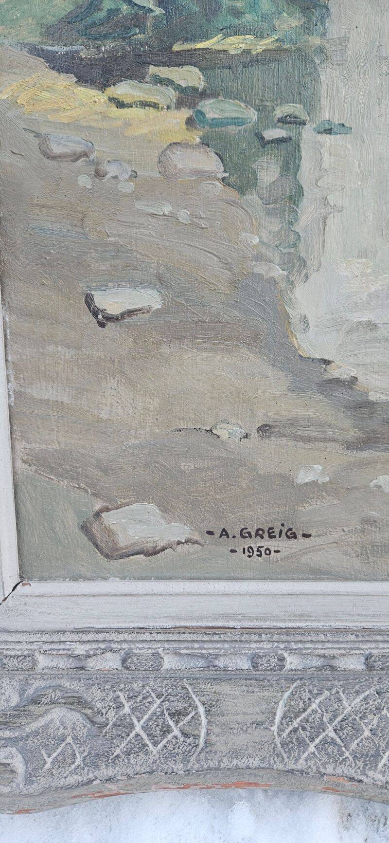 A. Greig - Oil on Isorel Panel on the Bank of a River 1951