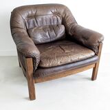 Ensemble brutaliste de canapé et chaise longue en cuir par Hain & Thome 1970