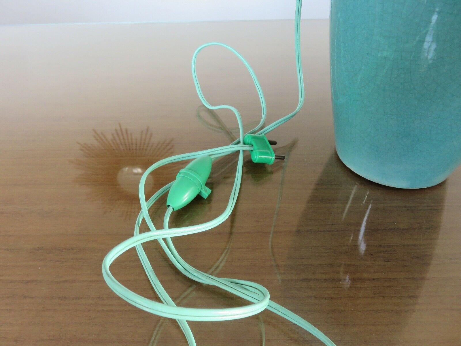 Turquoise cracked ceramic "amphora" lamp, numbered 50 60s