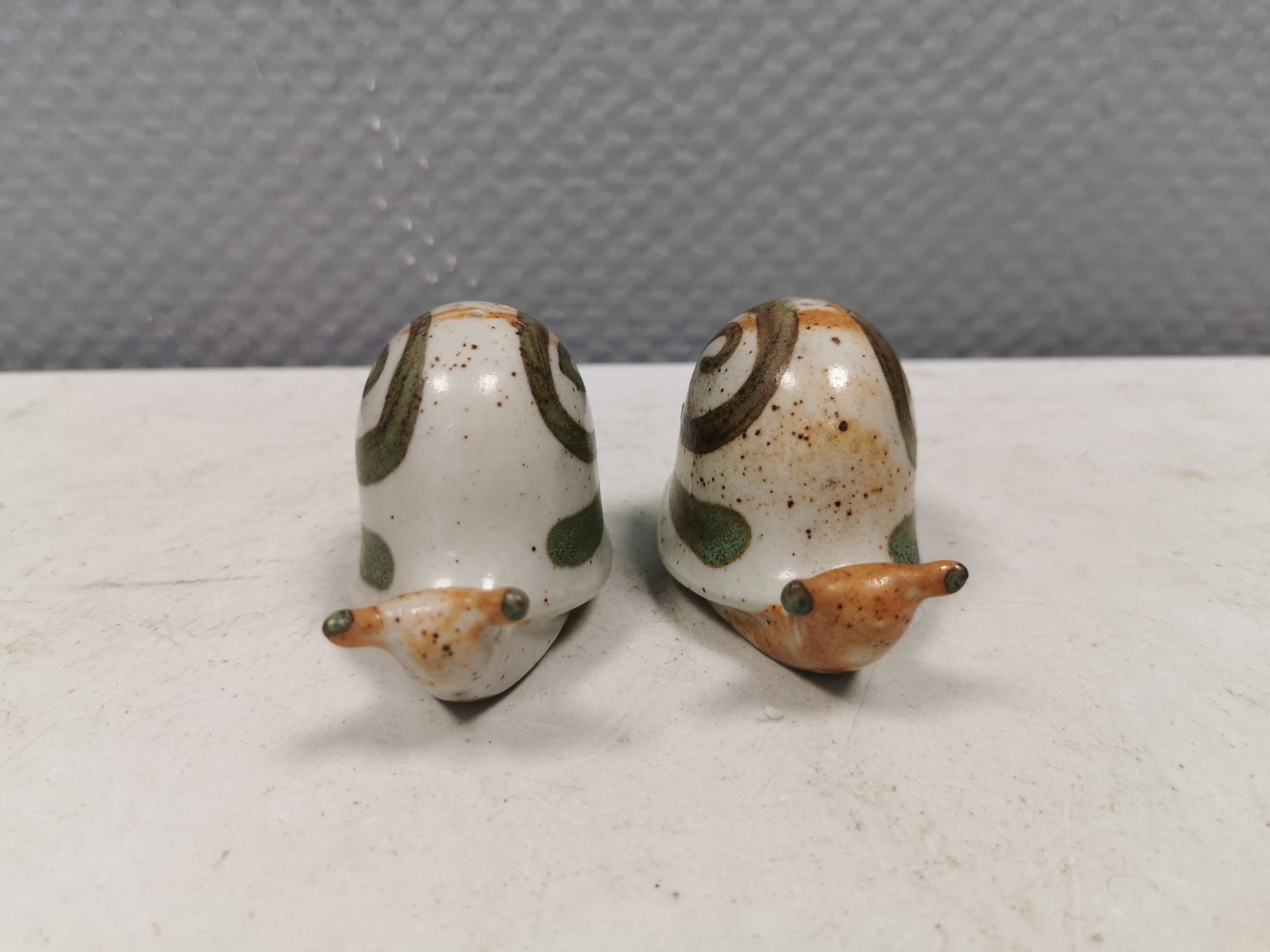 Ceramic snails as salt and pepper shakers, Denmark, 1970s-1980s