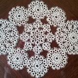 Wooden service tray .glass .brussels lace and solid silver delheid