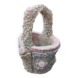 Medicis stone planters with old tree trunk decor