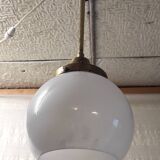 Art Deco pendant light in brass and opaline - mid-20th century