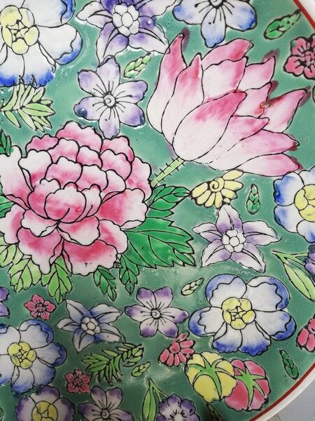 Plate china porcelainE enamelled family pink Lotus + Brand
