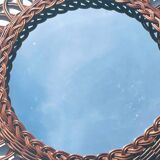 Round rattan mirror, 49 cm. Vintage 70s