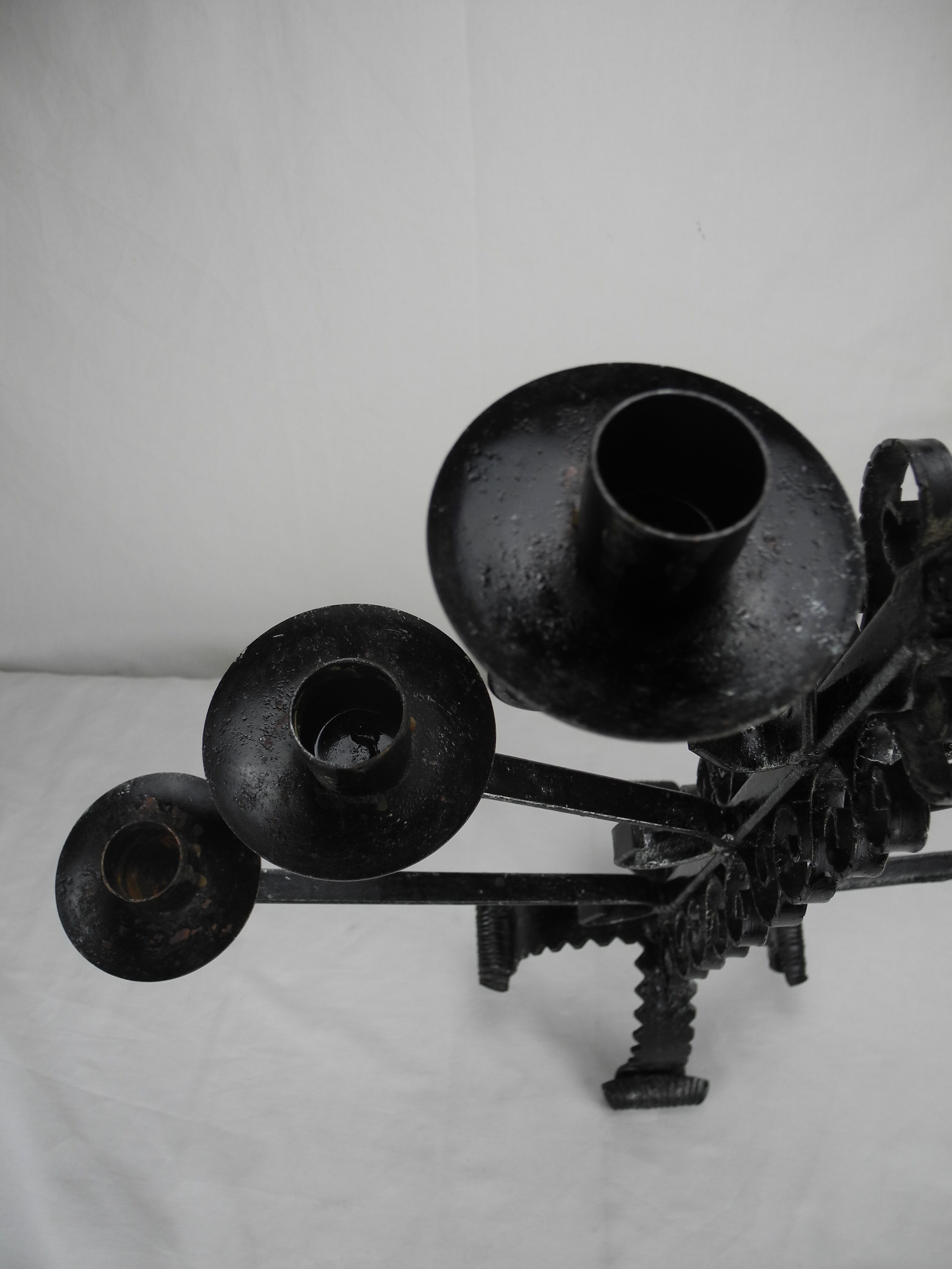 Antique wrought iron candlestick, brutalist candle holder, vintage candlestick