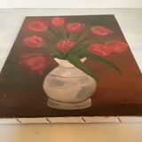 Painting bouquet of tulips oil on canvas signed