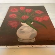 Painting bouquet of tulips oil on canvas signed