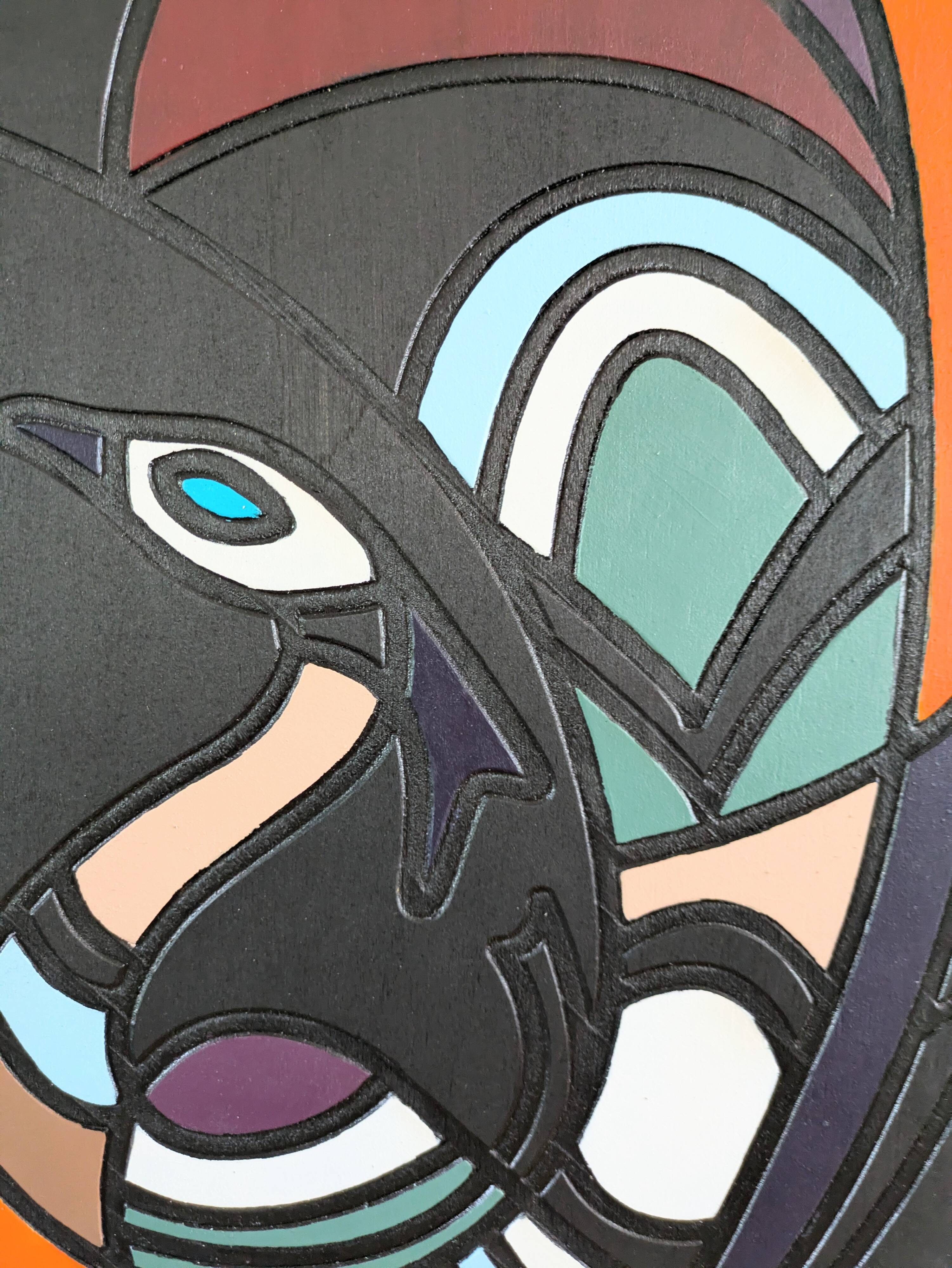 Carved tribal animal art painting