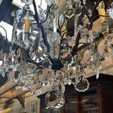 Bronze and cut crystal chandelier with 6 lights, early 20th century work.