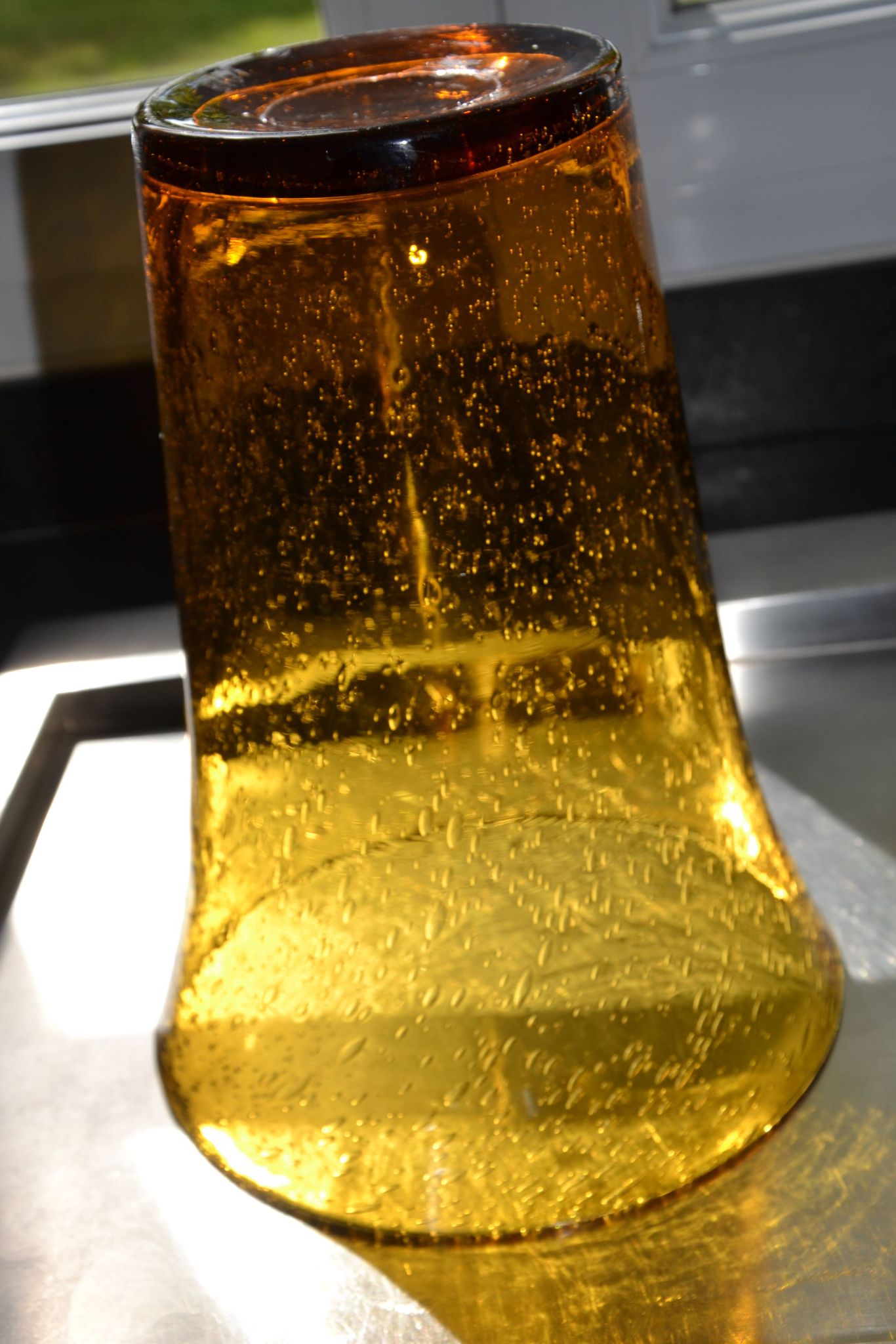 Large vase signed Biot in amber colour.