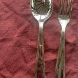 Set of 12 cutlery, 6 soup spoons and 6 forks in silver-plated metal, hallmark 84 and hallmark