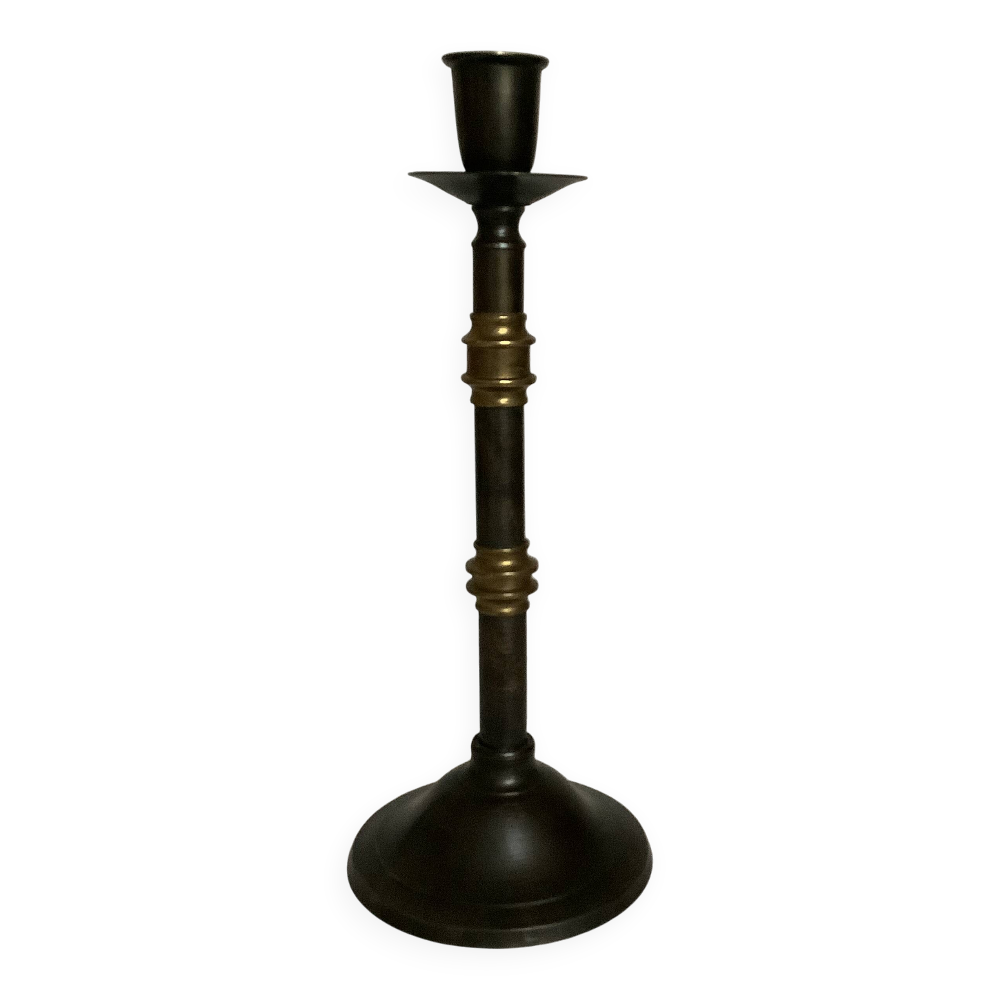 Large candlestick made of sheet metal and brass