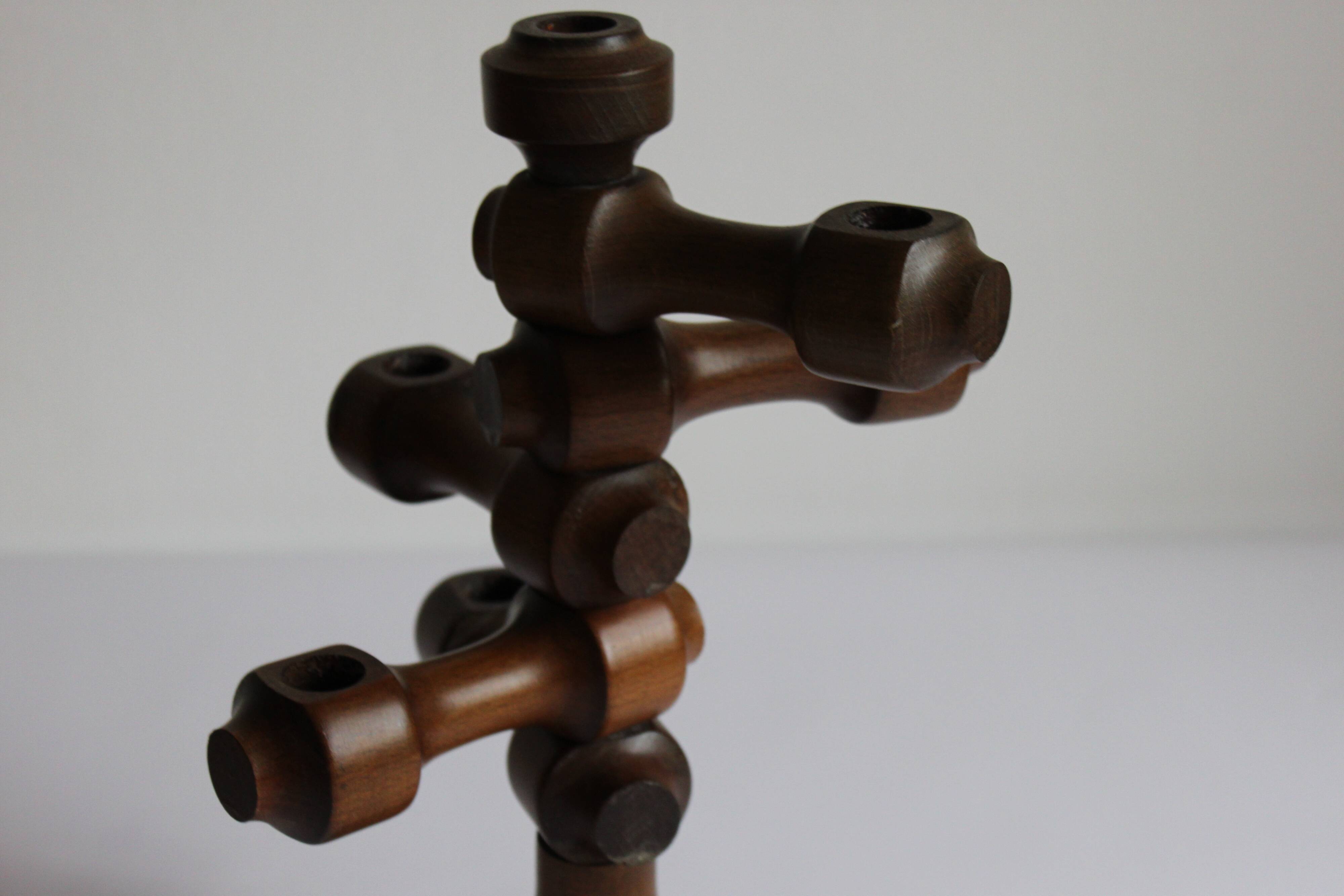 Adjustable wooden turned candelabra, 1970s.