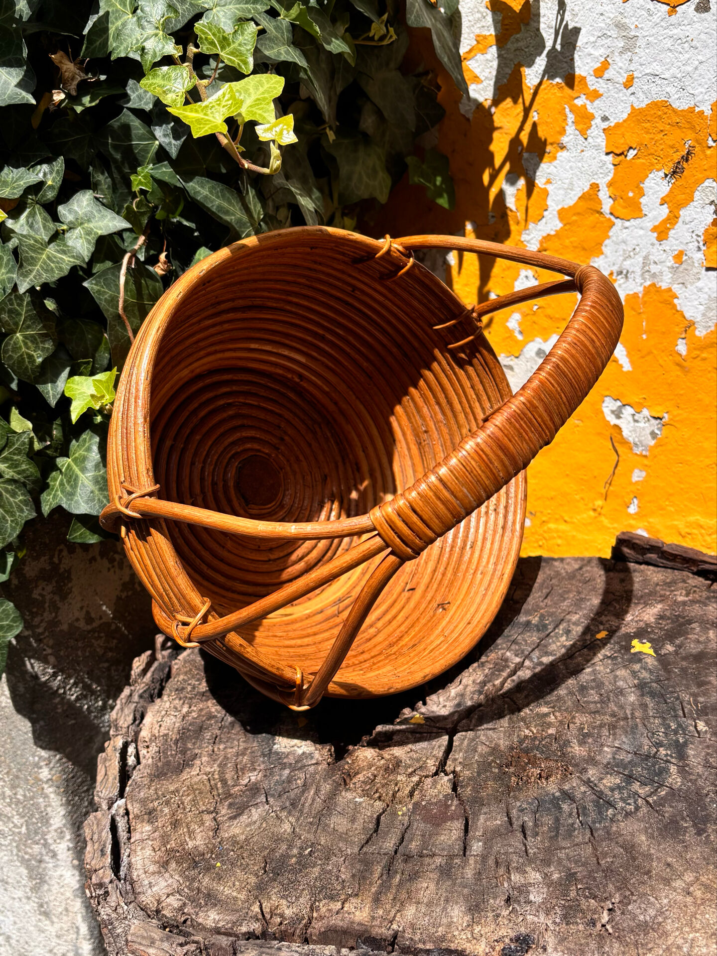 Rare wrapped rattan basket, in the style of Gabriella Crespi / Vivai del Sud.
