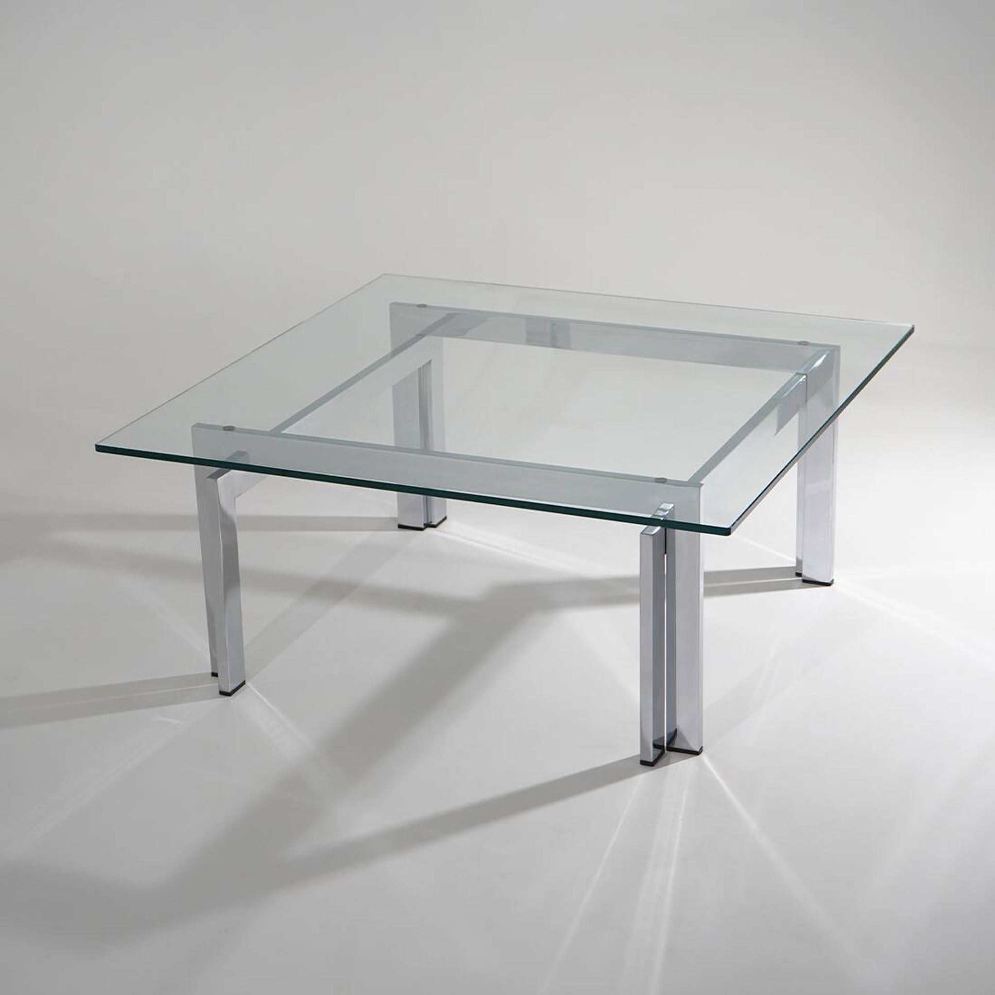 Square coffee table in glass and steel, 1970s