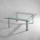 Table basse carrée en verre et acier, années 1970