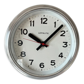 Functional industrial clock Lepaute polished aluminum 25 cm station pendulum Brillié 1960 ATO factory