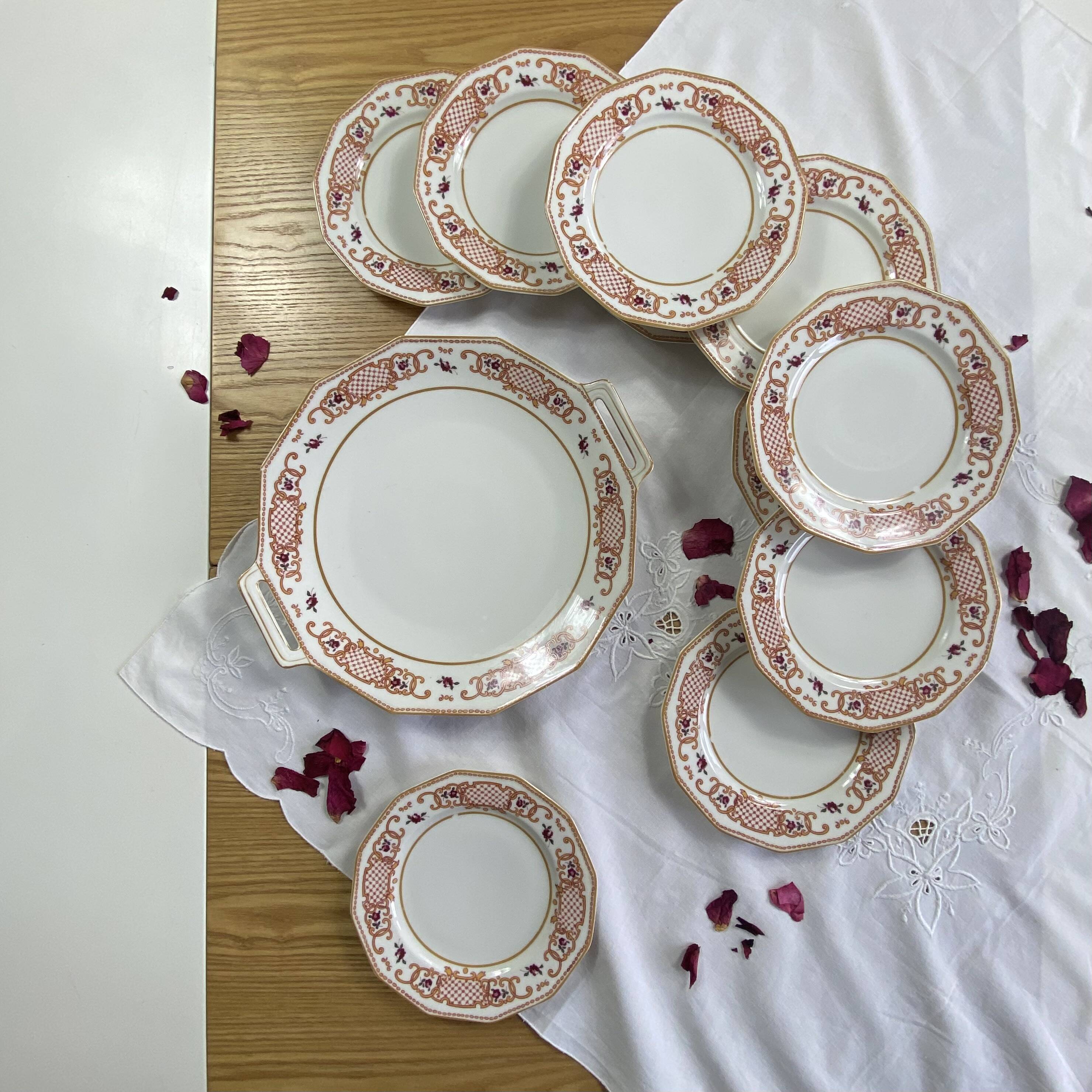 Antique Limoges porcelain dessert service, Lanternier & Cie, 10 plates