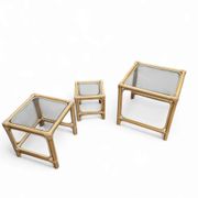 Bamboo nesting set / clear glass tops / side tables / 1970