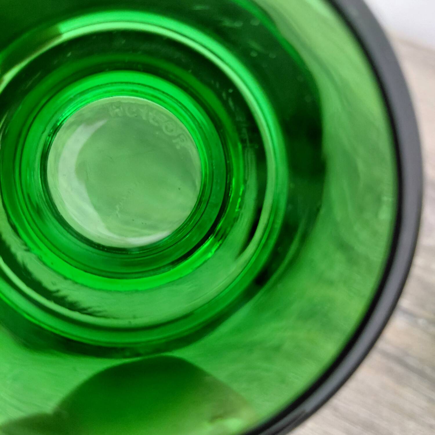 2 green glass egg cups