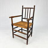 Stained beechwood bobbin armchair in jacobean style, 1900s