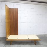 French wardrobe with tapered legs, 3 doors, 1 mirror (27*130), and 1 drawer.