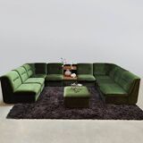 Canapé vintage modulable en velours "Green Spirit"