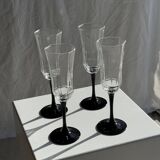 4 large Luminarc Octime vintage octagonal champagne flutes with black foot