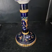 Antique candlestick Faïence from Gien - Renaissance Decor Blue Background - Painted