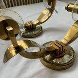 Vintage pair of art deco brass and mirrored glass wall lights France 1940
