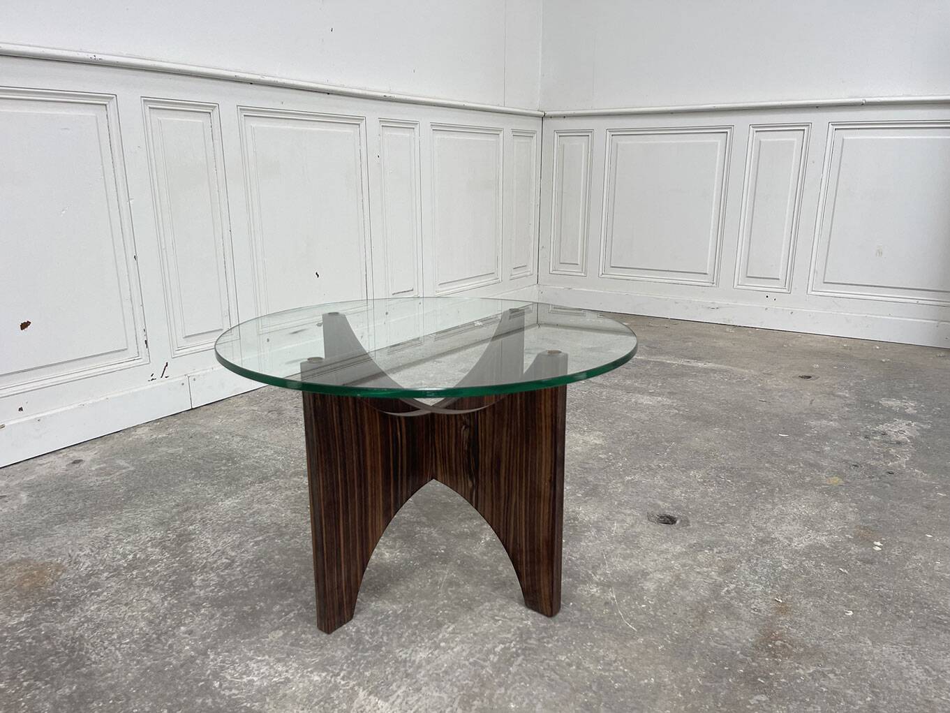1950s glass and rosewood coffee table