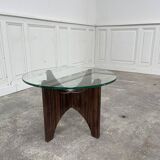 1950s glass and rosewood coffee table
