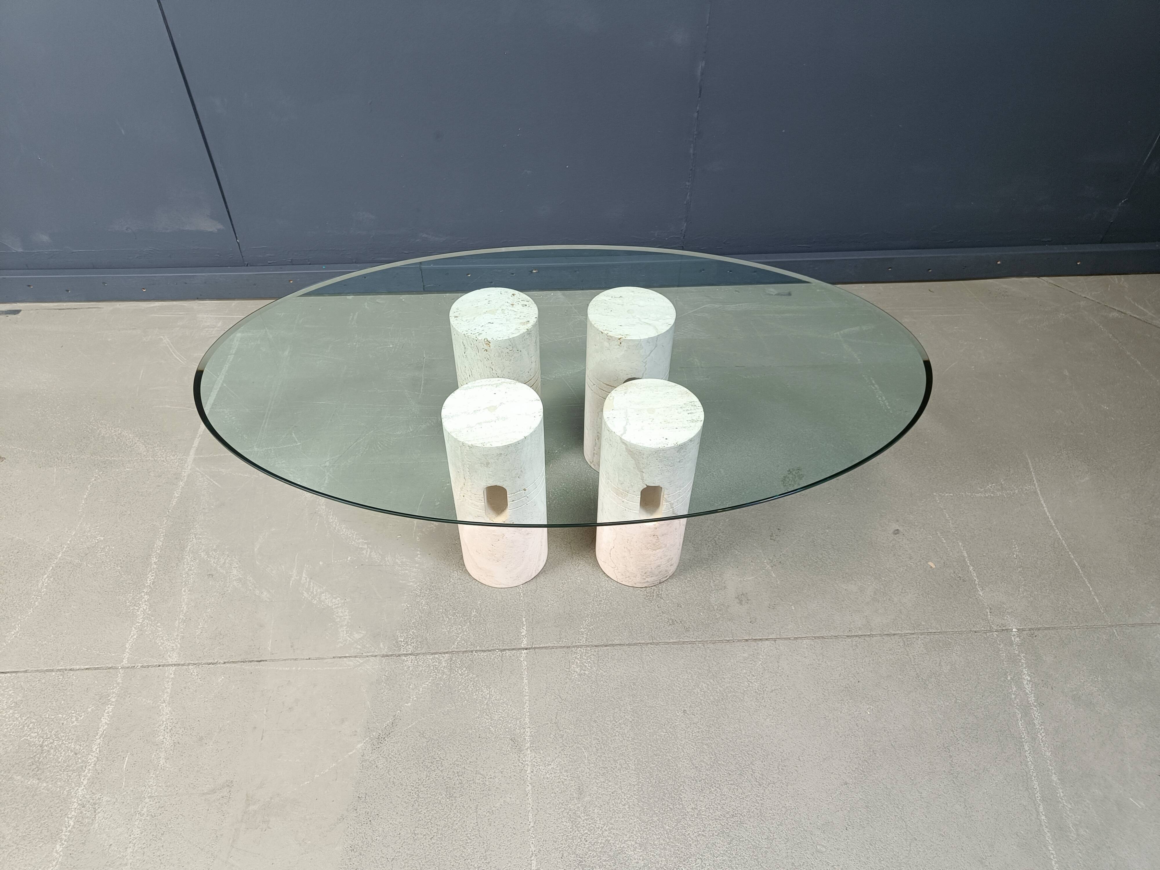 Vintage travertine and glass coffee table, 1970s