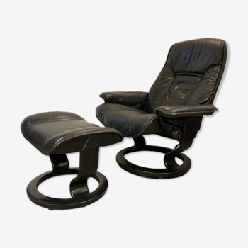 Armchair relaxation leather & footrest Stressless model Ekornes vintage 1980