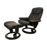Armchair relaxation leather & footrest Stressless model Ekornes vintage 1980