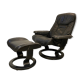 Armchair relaxation leather & footrest Stressless model Ekornes vintage 1980