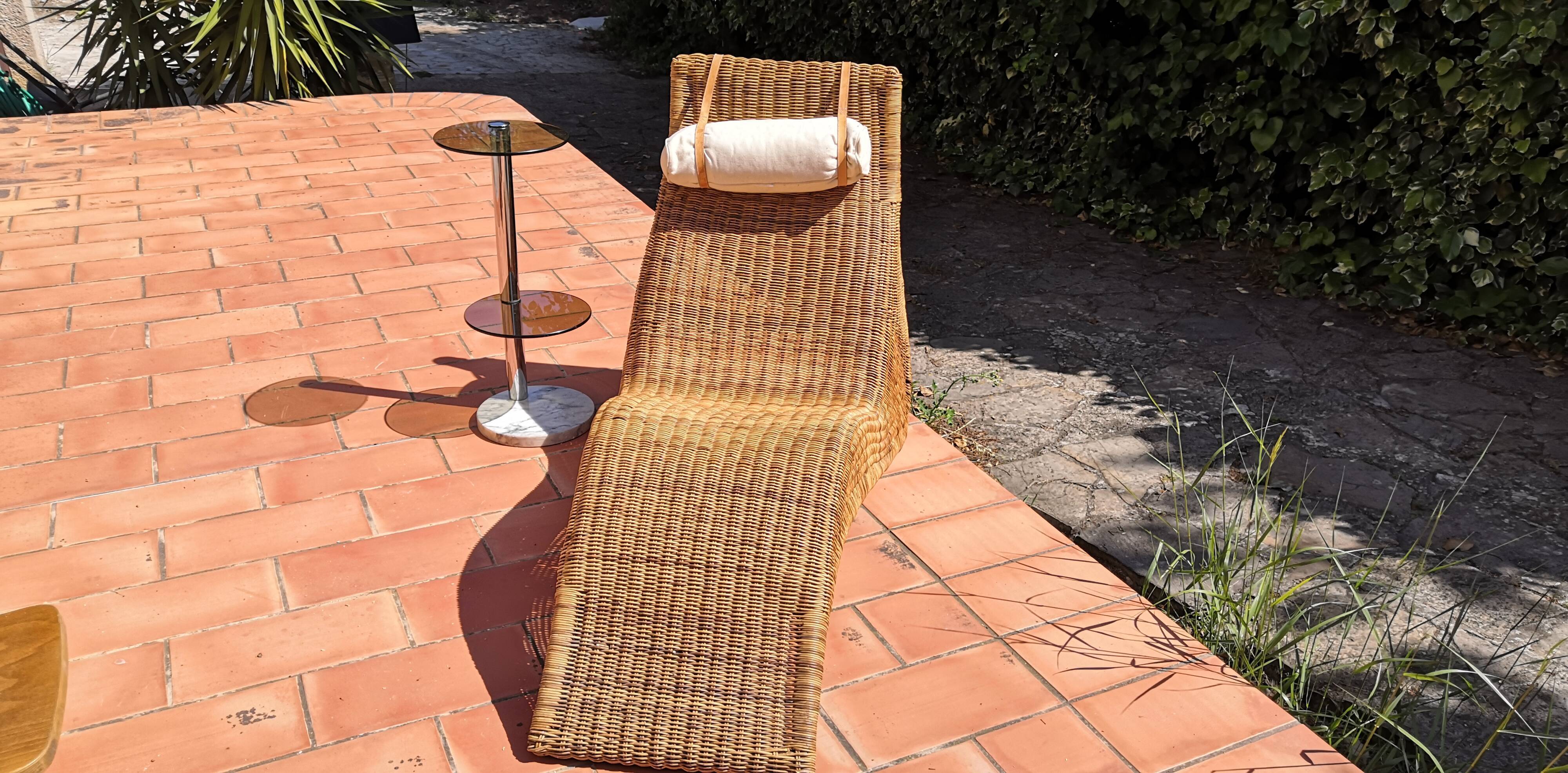 Deck chair sunbed in rattan and bamboo 1960