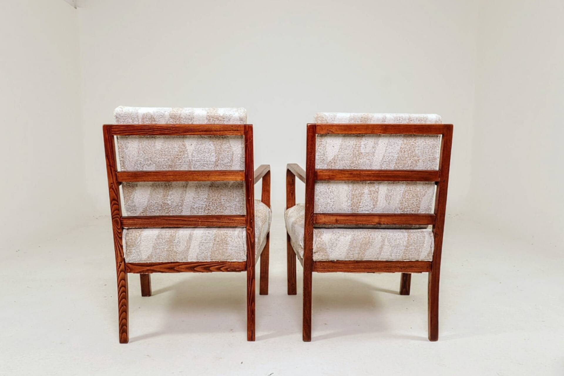 Pair of vintage wooden chairs jacquard beige
