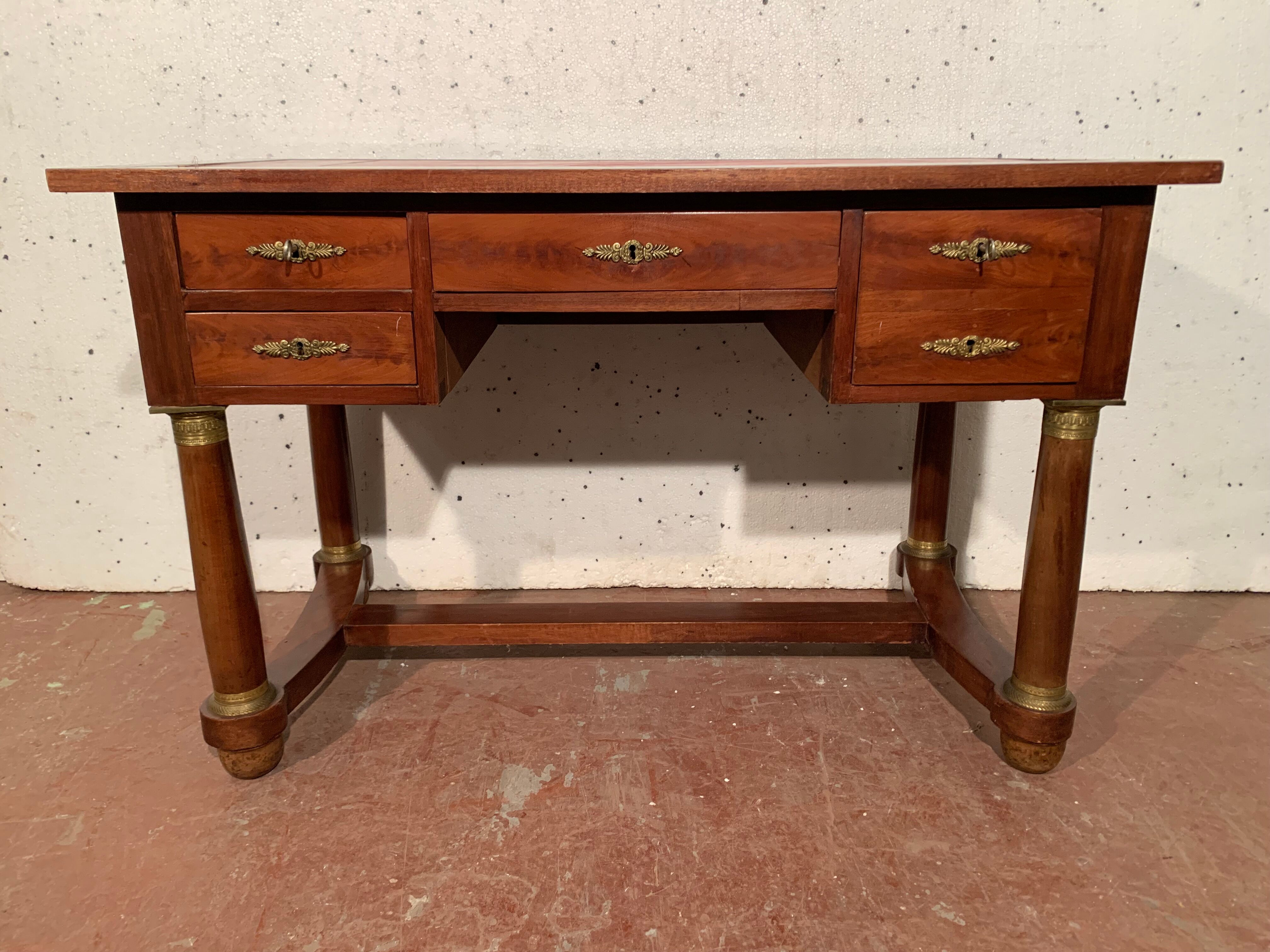Empire style desk in mahogany and XX century veneer