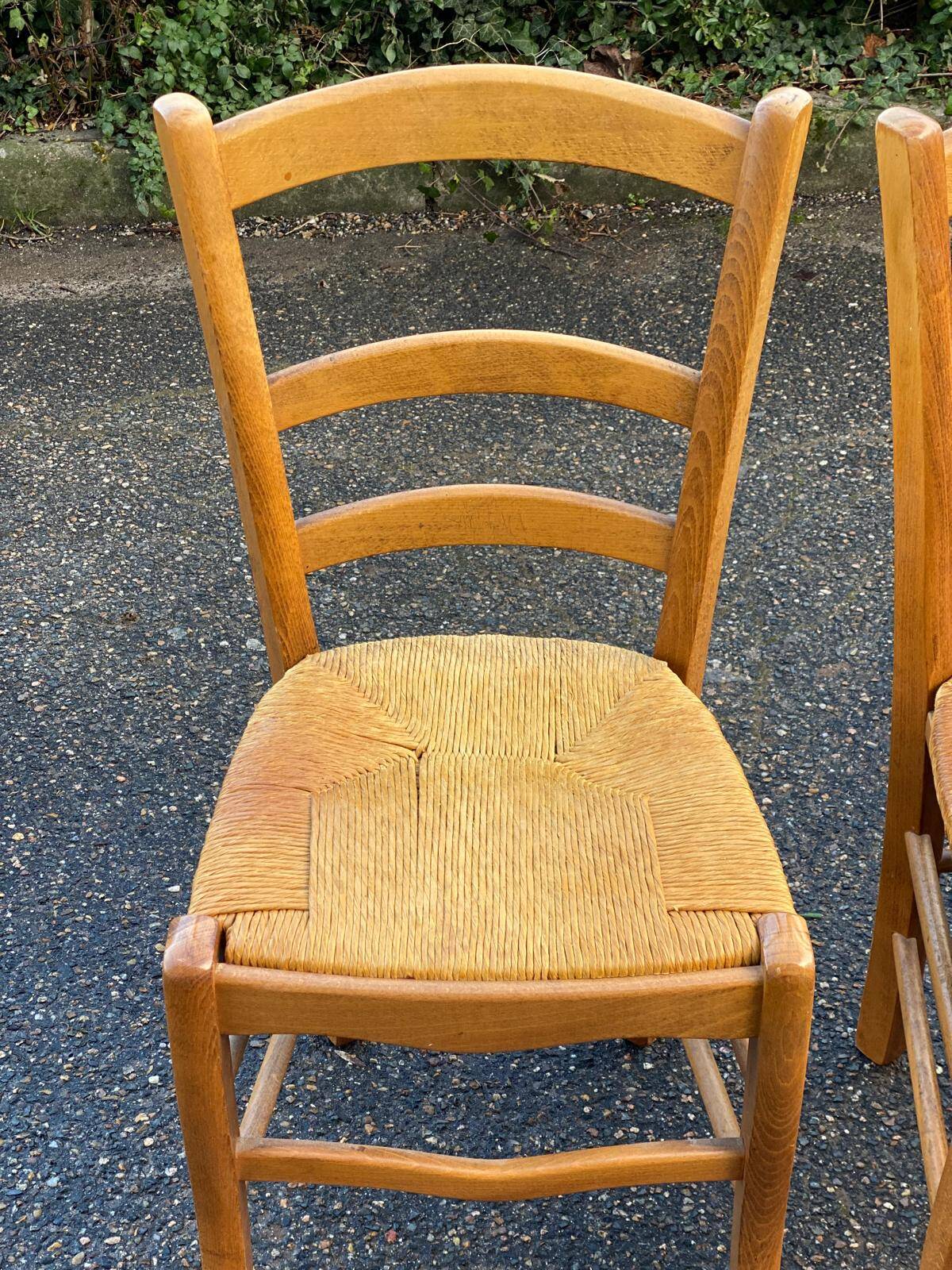4 light wood straw bistro chairs