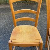 4 light wood straw bistro chairs