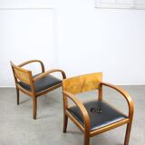Italian Art Deco Lounge Chairs in Wood & Black Leatherette, set of 2