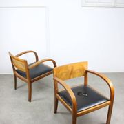 Italian Art Deco Lounge Chairs in Wood & Black Leatherette, set of 2