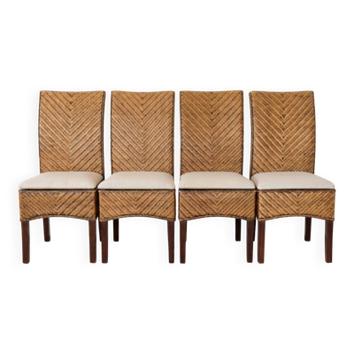 Suite de 4 chaises banhka en rotin tressé et lin naturel-bohème chic