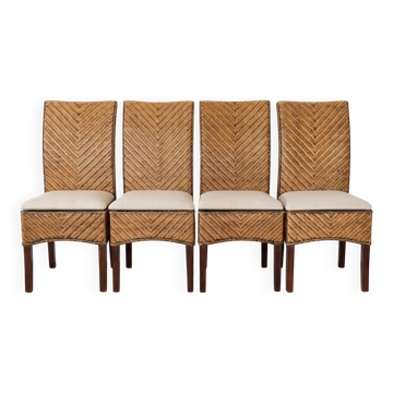 Suite de 4 chaises banhka en rotin tressé et lin naturel-bohème chic