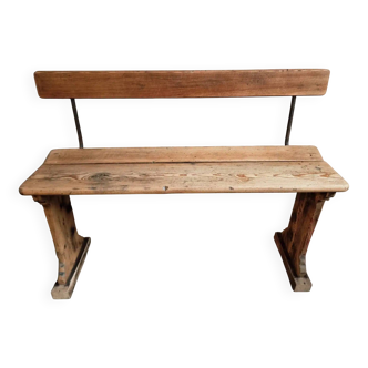 Banc ancien français en pin – Siège rustique début 1900