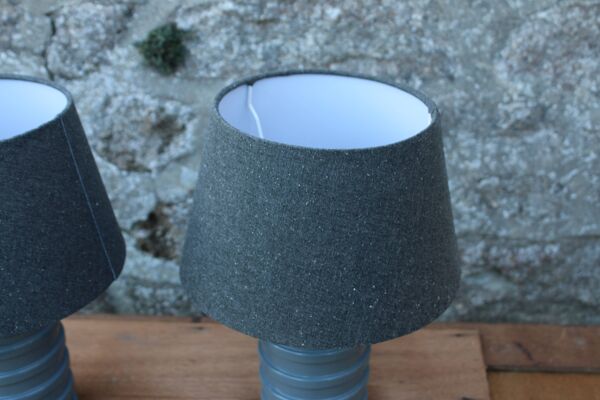 Duo de lampes céramique grise & abat-jour gris chiné – Design contemporain