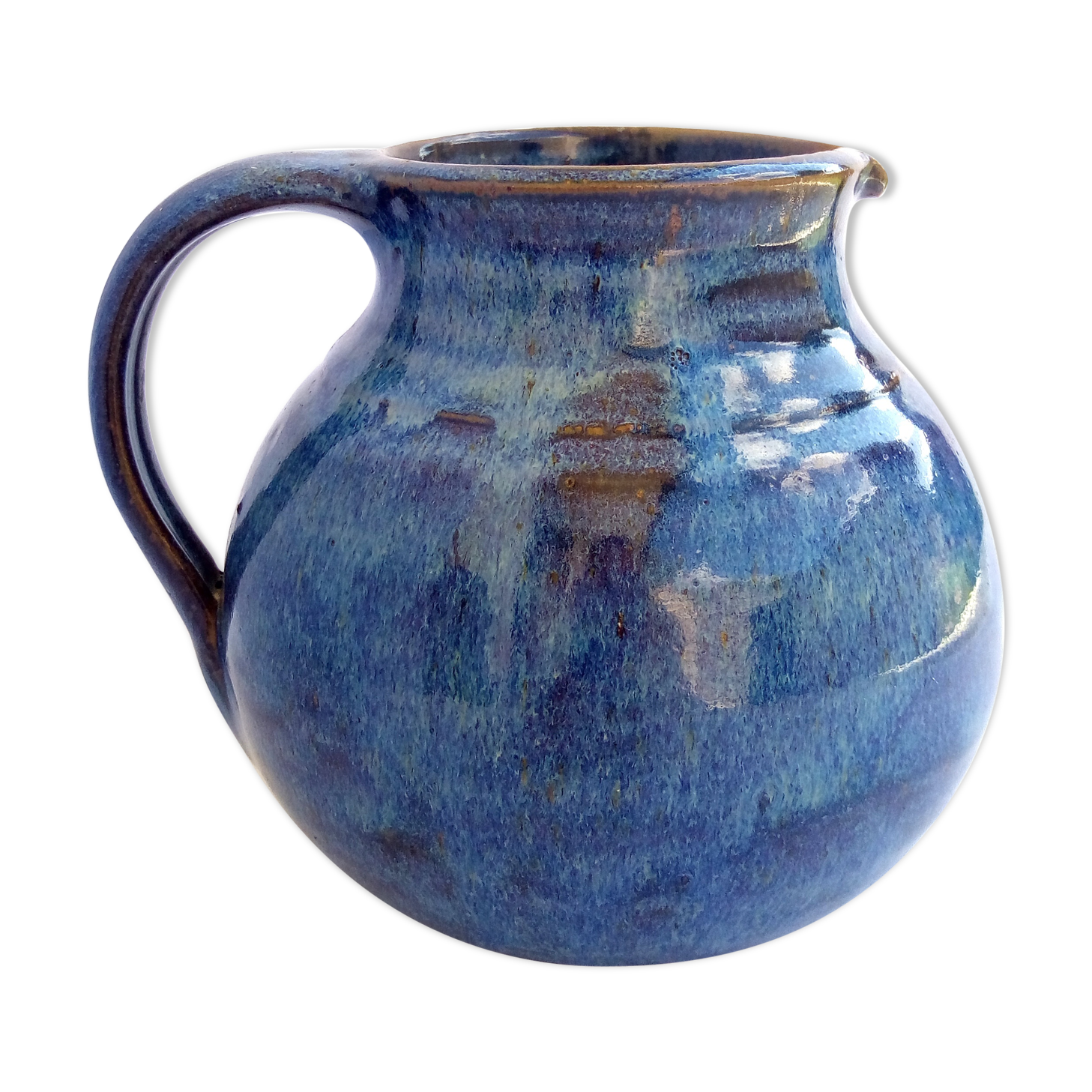 Ocean blue enamelled sandstone pitcher
