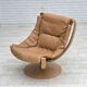 1980s, Scandinavian swivel armchair, furniture leather, bent wood.